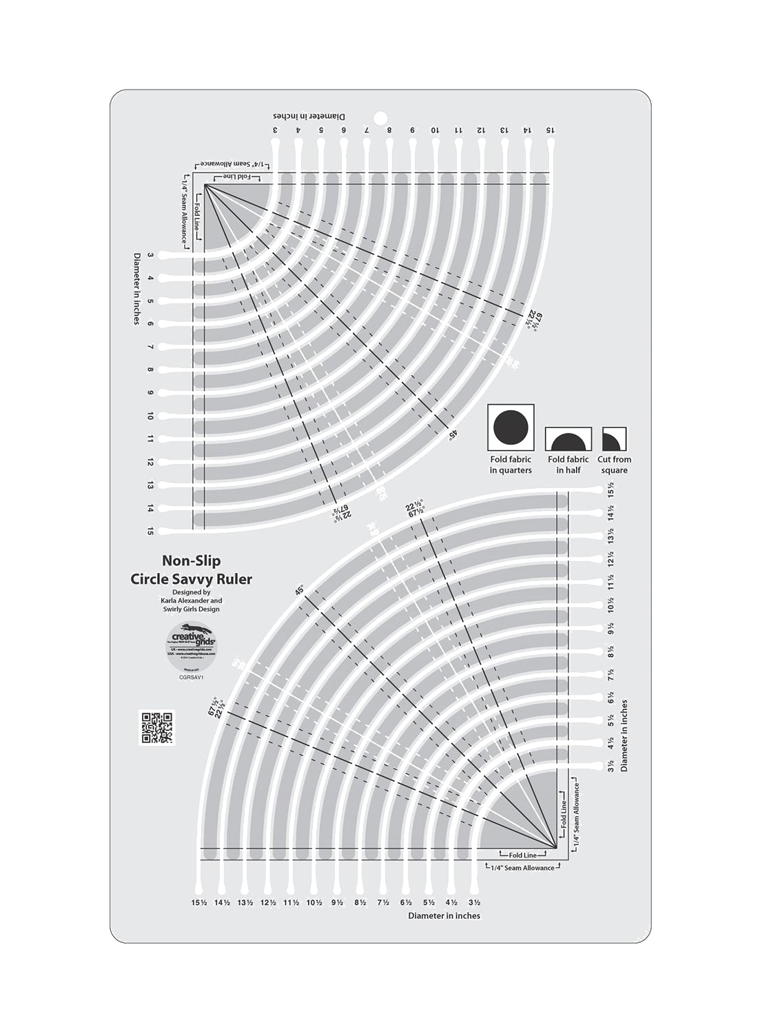Creative Grids Circle Savvy 11.75" x 18.5" Ruler CGRSAV1 for Sale at World Weidner