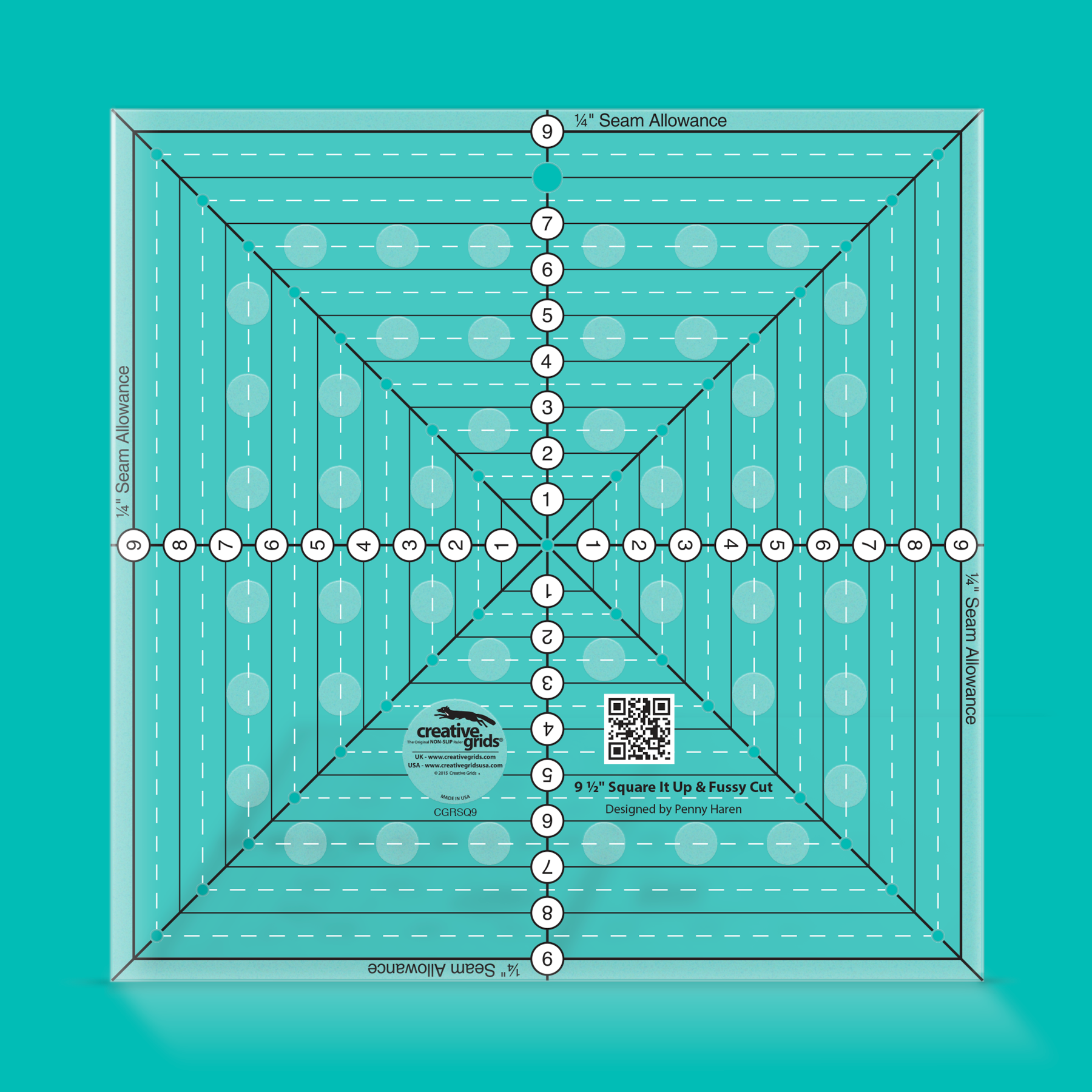 Creative Grids 9.5" Square It Up or Fussy Cut Square Ruler CGRSQ9