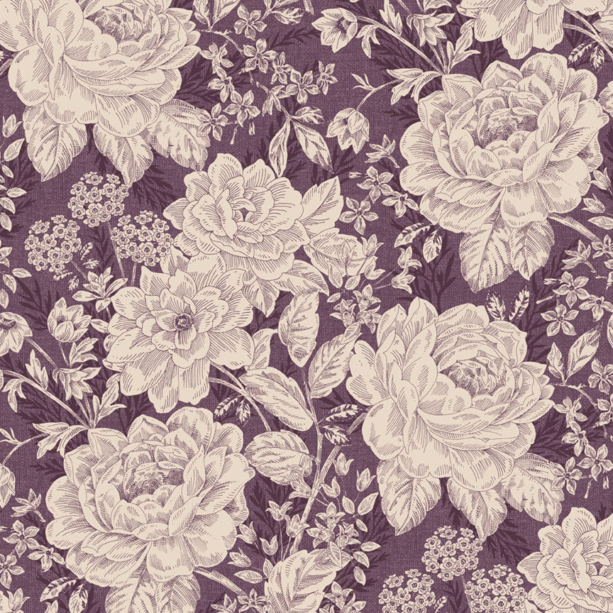 Fabric P & B Textiles Mulberry Vintage Floral Charlotte 108" Wide Back by the Quarter Yard 6408-C