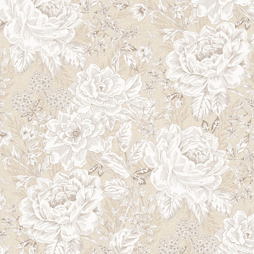 Fabric P & B Textiles Linen Vintage Floral Charlotte 108" Wide Back by the Quarter Yard 6408-E