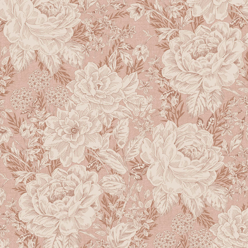 Fabric P & B Textiles Light Pink Vintage Floral Charlotte 108" Wide Back by the Quarter Yard 6408-LP