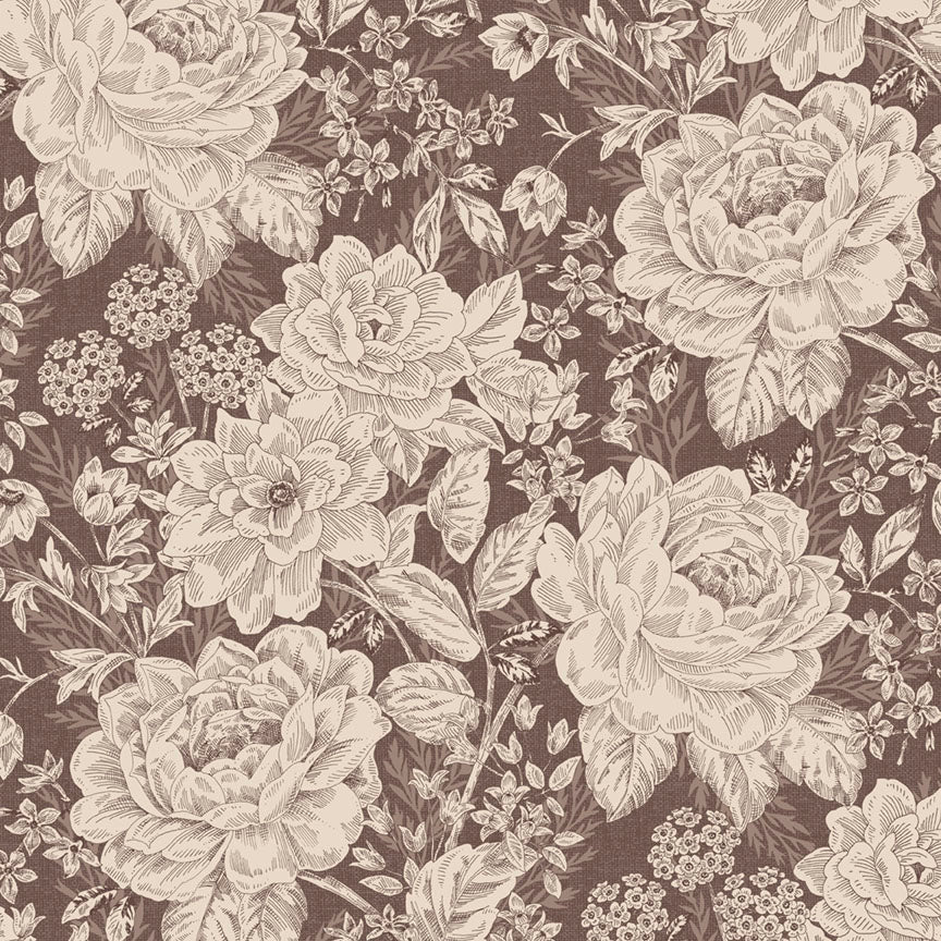 Fabric P & B Textiles Taupe Vintage Floral Charlotte 108" Wide Back by the Quarter Yard 6408-U