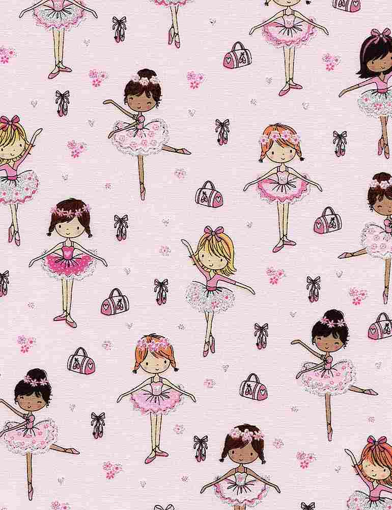 Fabric Timeless Treasures Pink Ballerinas Tiny Dancer by the Quarter Yard CM3817-PINK