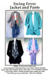 Four different Swing Fever jacket and pants sets displayed on mannequins with product details.
