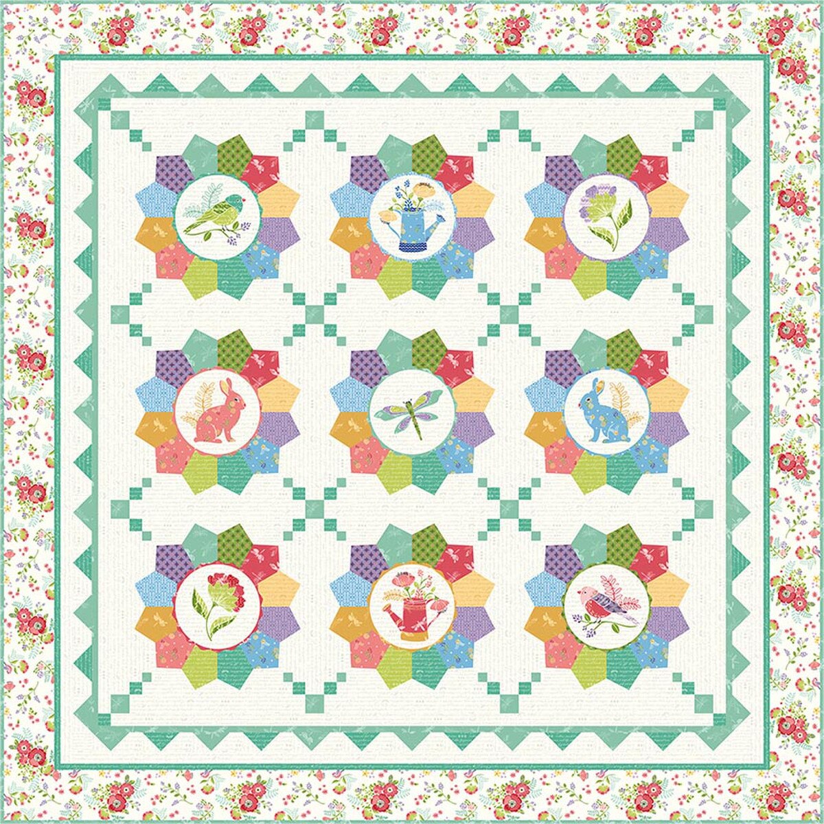 Cherry Blossoms Quilting Dresden Garden Quilt Pattern and Embroidery Design P266-DRESDENGARDEN