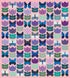 A repeating pattern of stylized tulips and butterflies in shades of purple, blue, teal, green, and gray on a solid pink background.