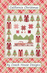 Christmas-themed quilt design with trees, presents, and stars on a pink and red plaid background. 'California Christmas' by Coach House Designs.