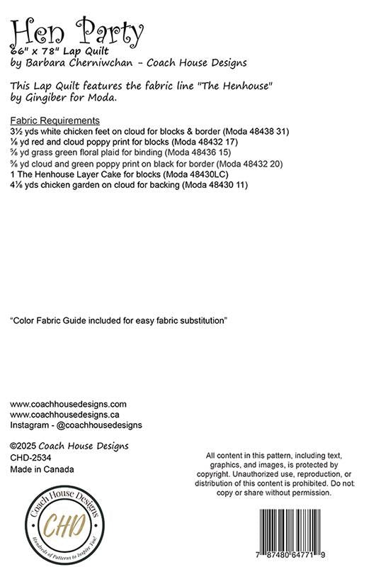 Coach House Designs Hen Party Quilt Pattern CHD-2534