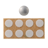 Set of white adhesive dots on a cardboard backing with a silver dome-shaped object above.