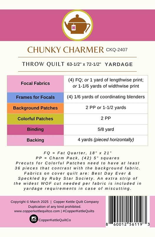 Copper Kettle Quilt Company Chunky Charmer Quilt Pattern CKQ-2407