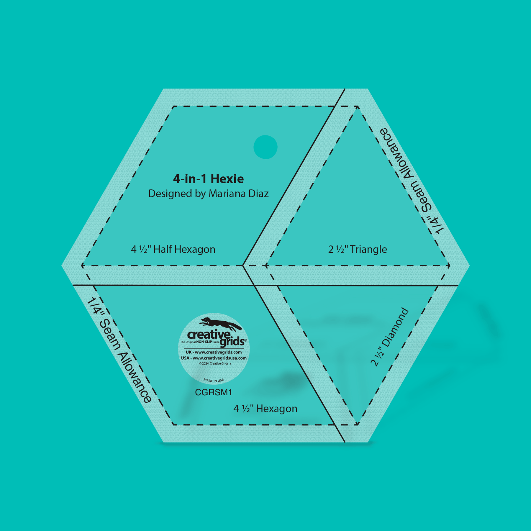 Creative Grids 4-in-1 Hexie Quilt Ruler CGRSM1
