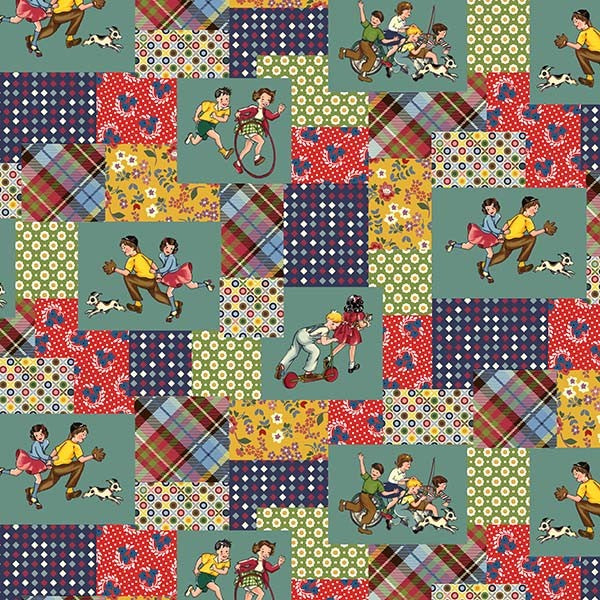 Fabric Michael Miller Multi Retro Playland Patchwork Playtime Memories by the Quarter Yard DCX13184-MULT