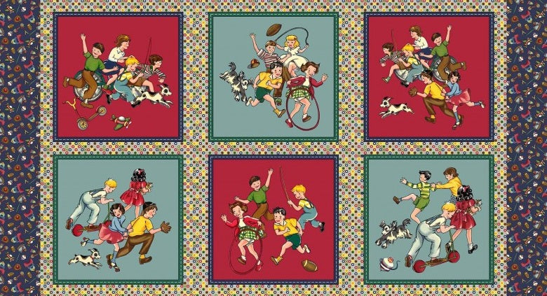 Fabric Michael Miller Multi Happy-Go-Lucky Kids Playtime Memories 24" Quilt Panel DCX13193-MULT