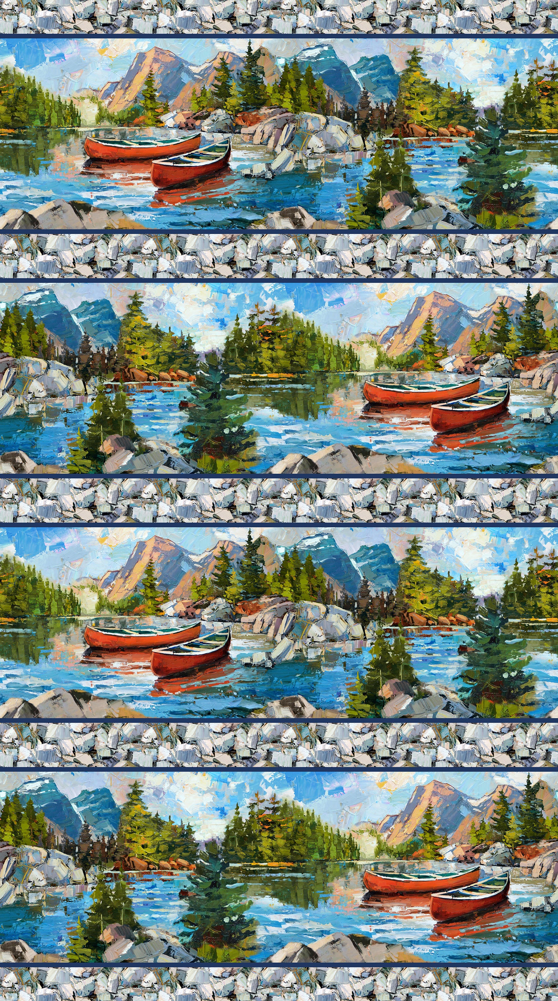 Fabric Northcott Blue Multi Border Stripe Canoe Lake by the Quarter Yard 29231-44