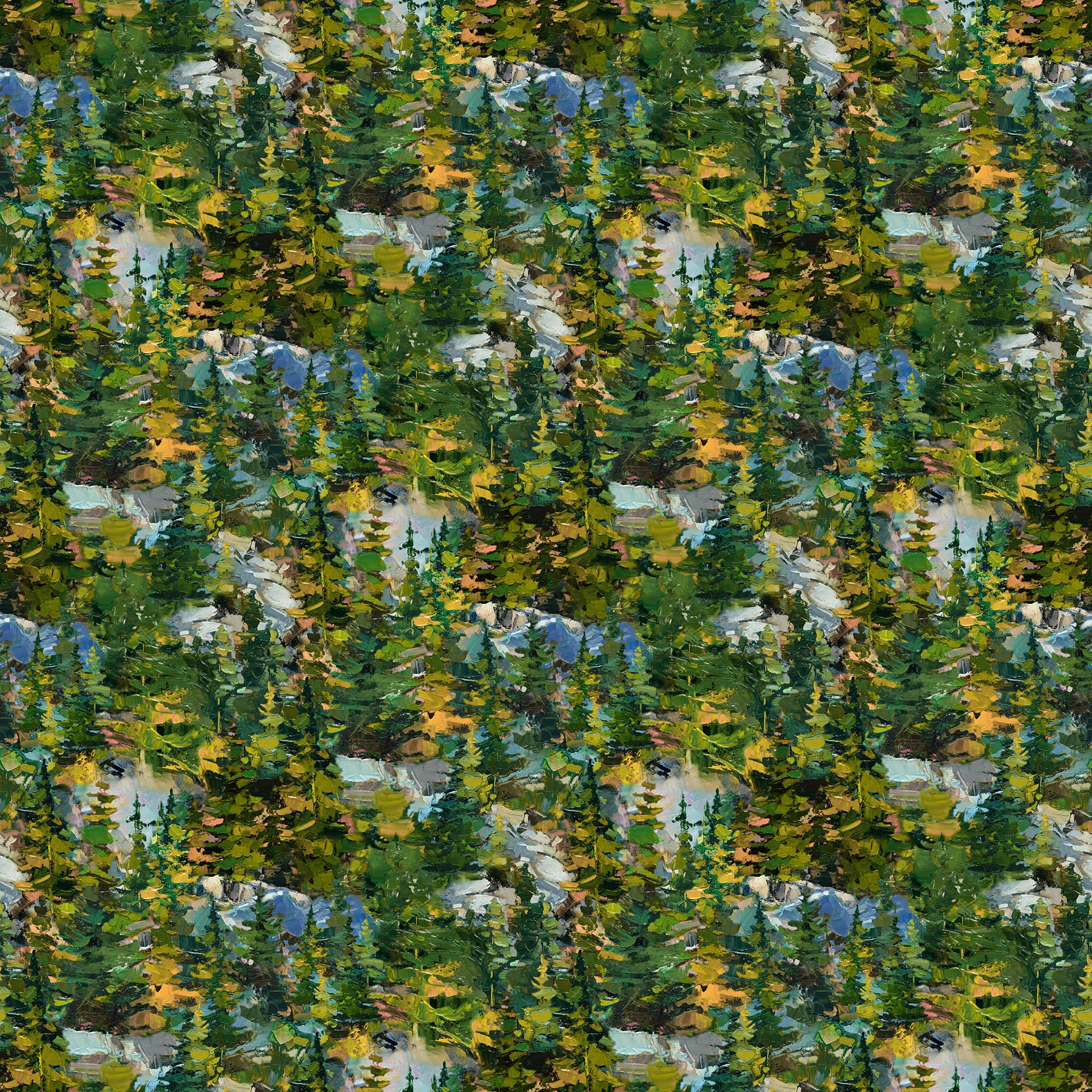 Fabric Northcott Green Multi Trees Canoe Lake by the Quarter Yard 29233-78