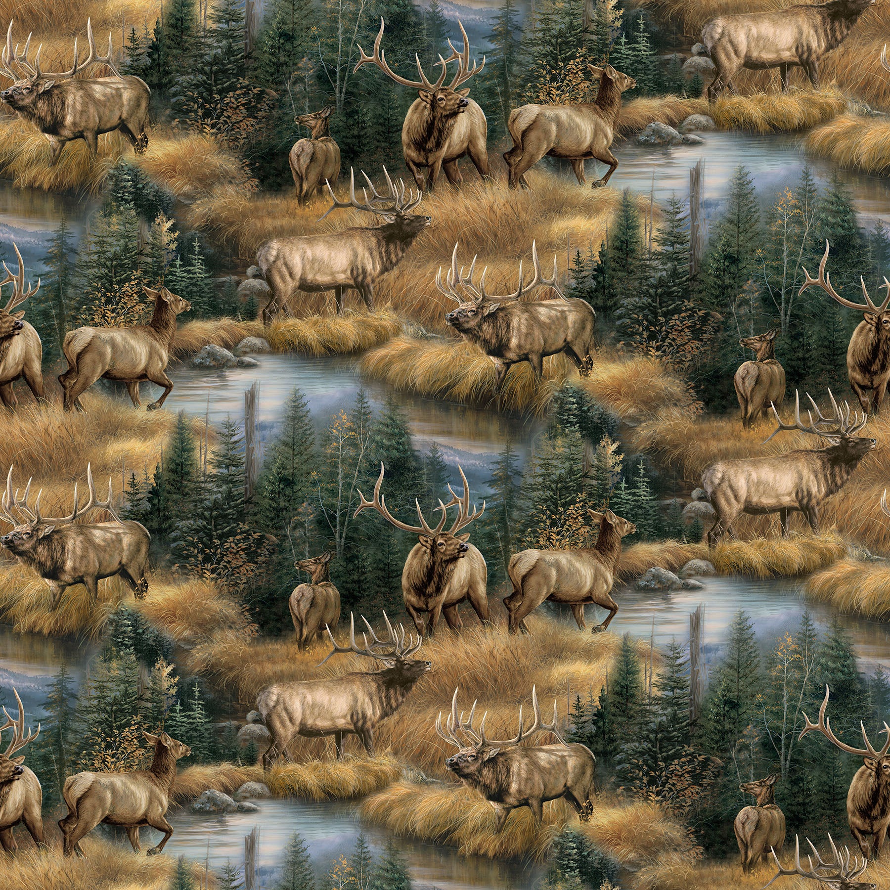 Fabric Northcott Ochre Multi Scenic Highland Ridge by the Quarter Yard DP29383-54