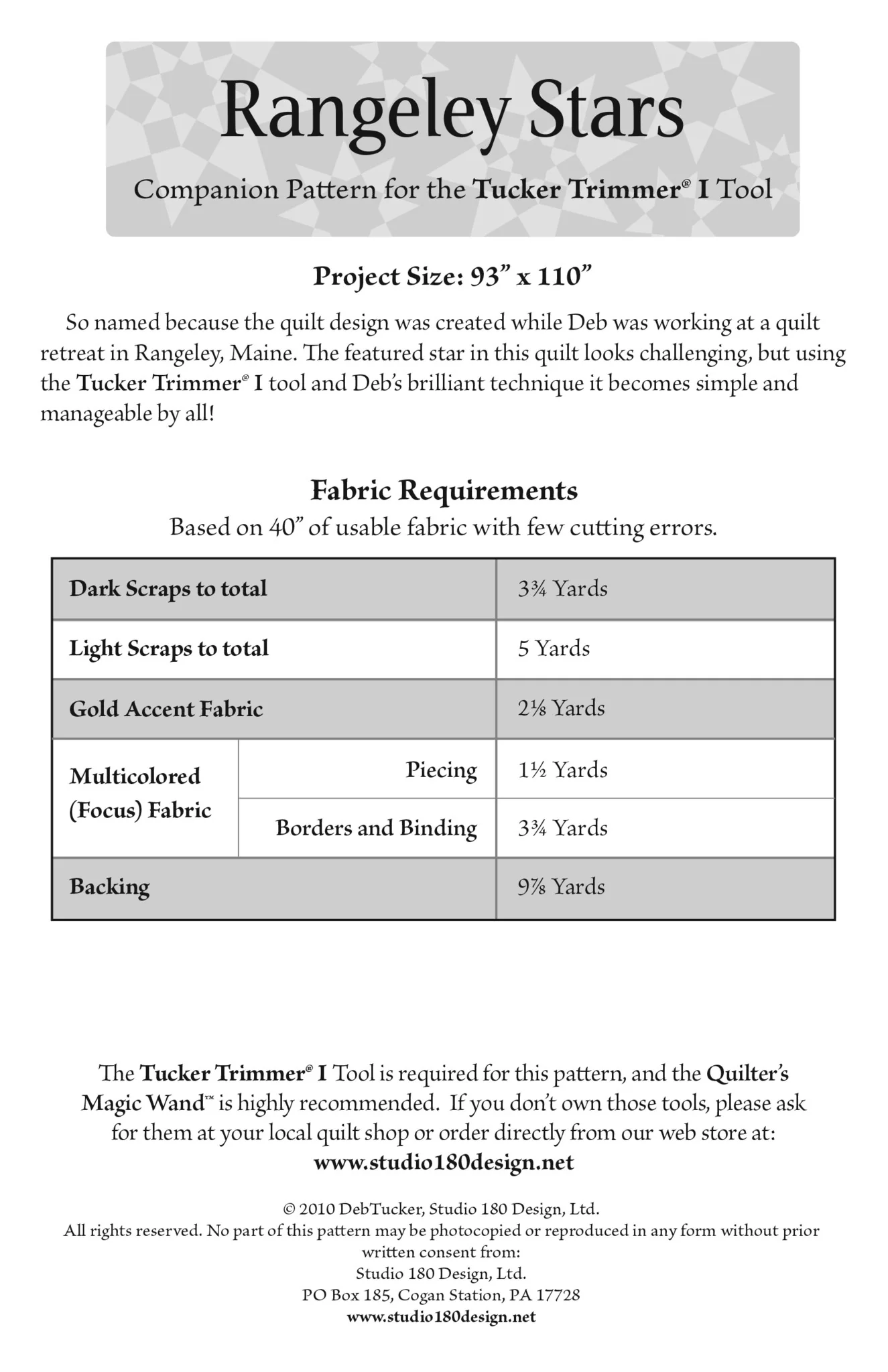 Studio 180 Design Rangeley Stars Quilting Pattern DTP018