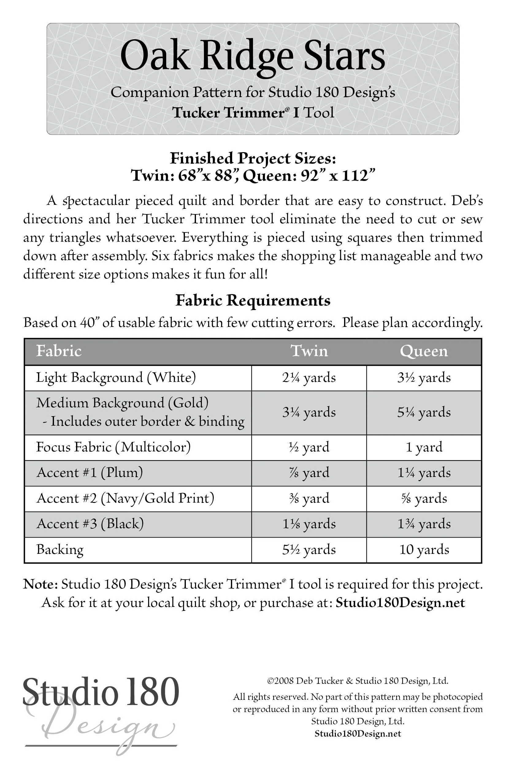 Studio 180 Design Oak Ridge Stars Quilting Pattern DTP020 for Sale at World Weidner