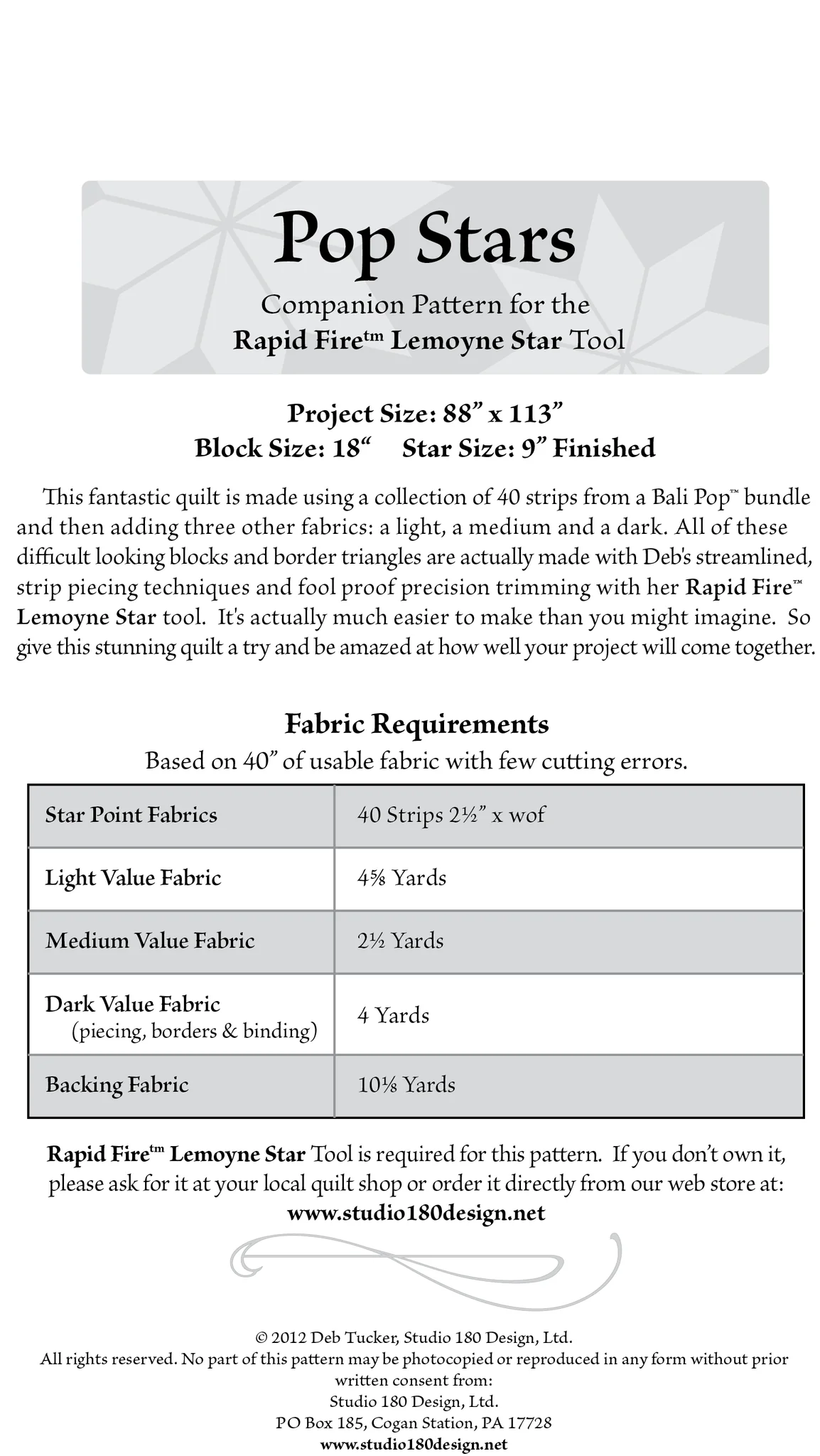 Studio 180 Design Pop Stars Quilting Pattern DTP038 for Sale at World Weidner