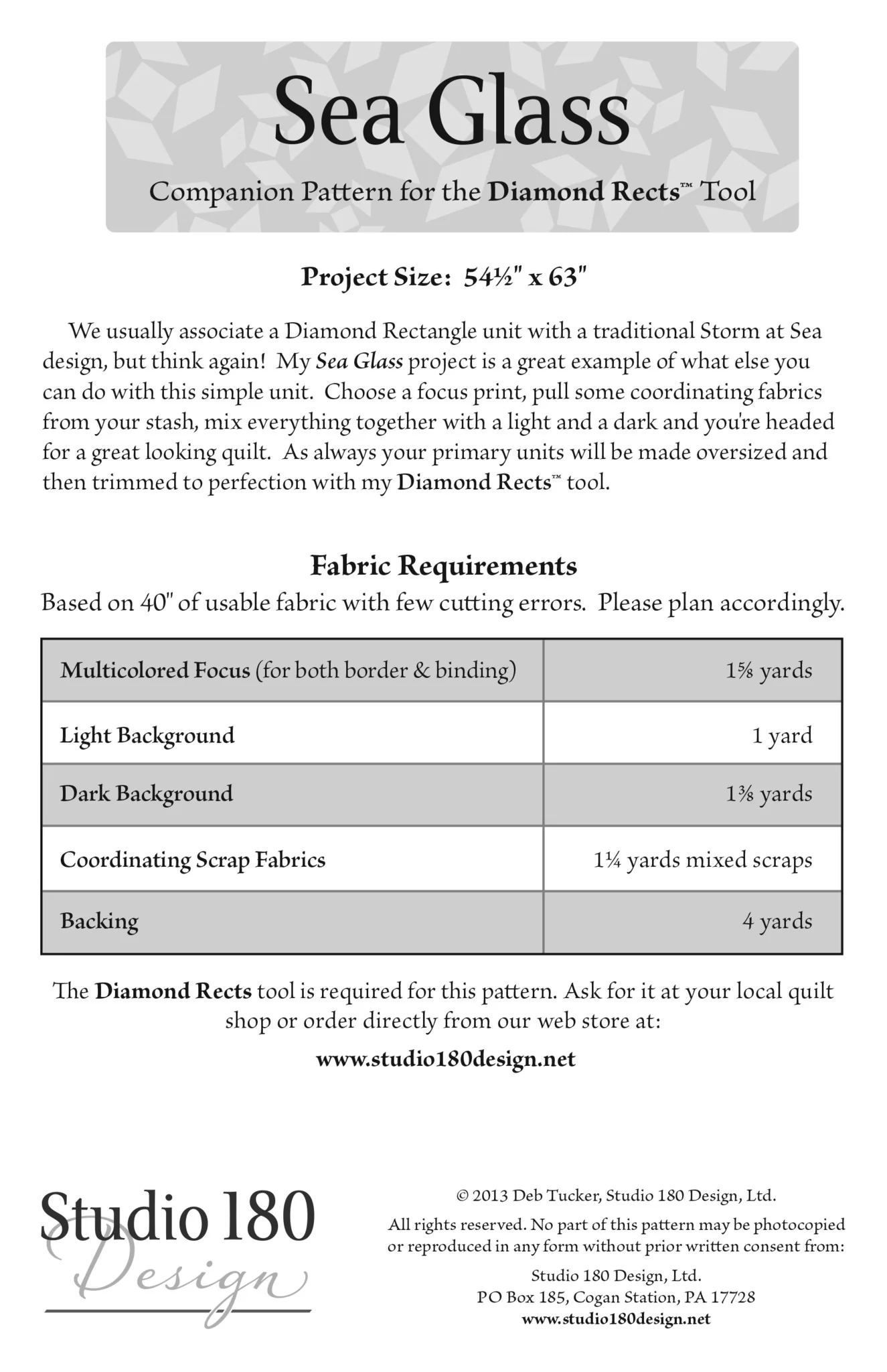 Studio 180 Design Sea Glass Quilting Pattern DTP051 for Sale at World Weidner