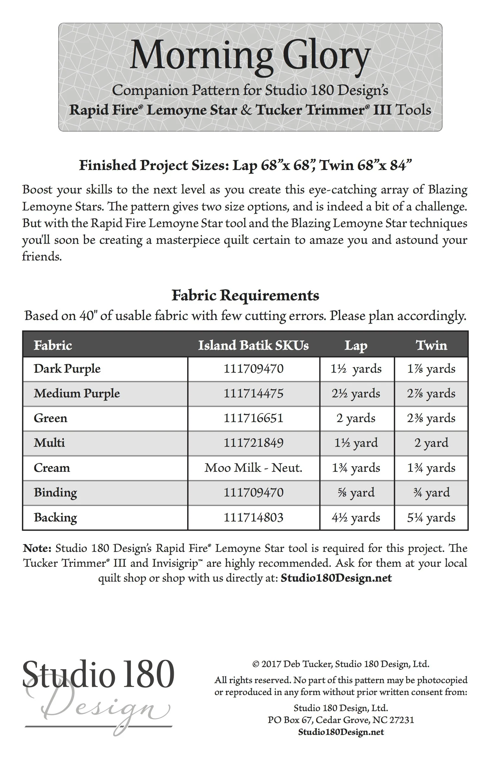 Studio 180 Design Morning Glory Quilting Pattern DTP066 for Sale at World Weidner