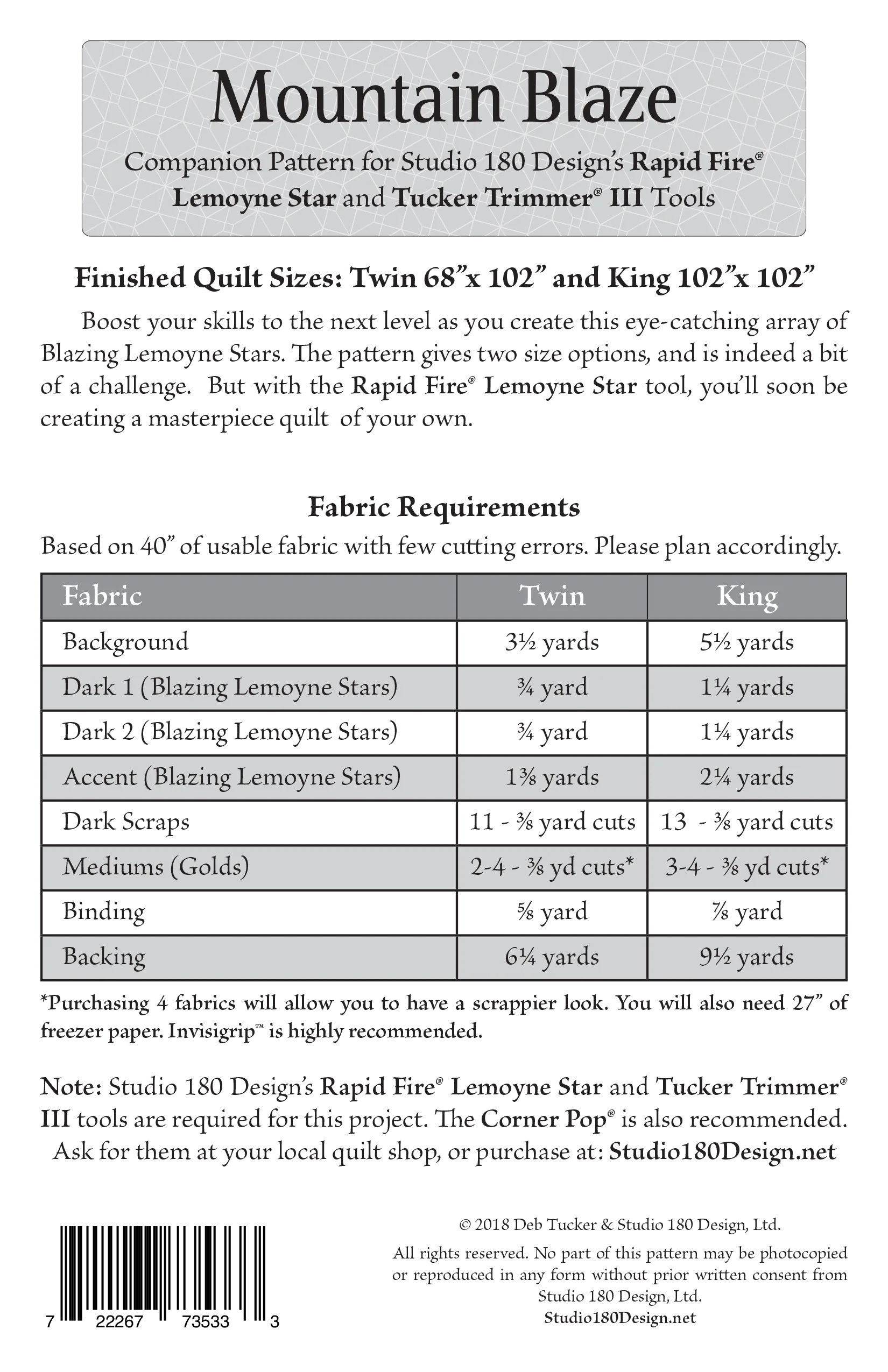 Studio 180 Design Mountain Blaze Quilting Pattern DTP071 for Sale at World Weidner