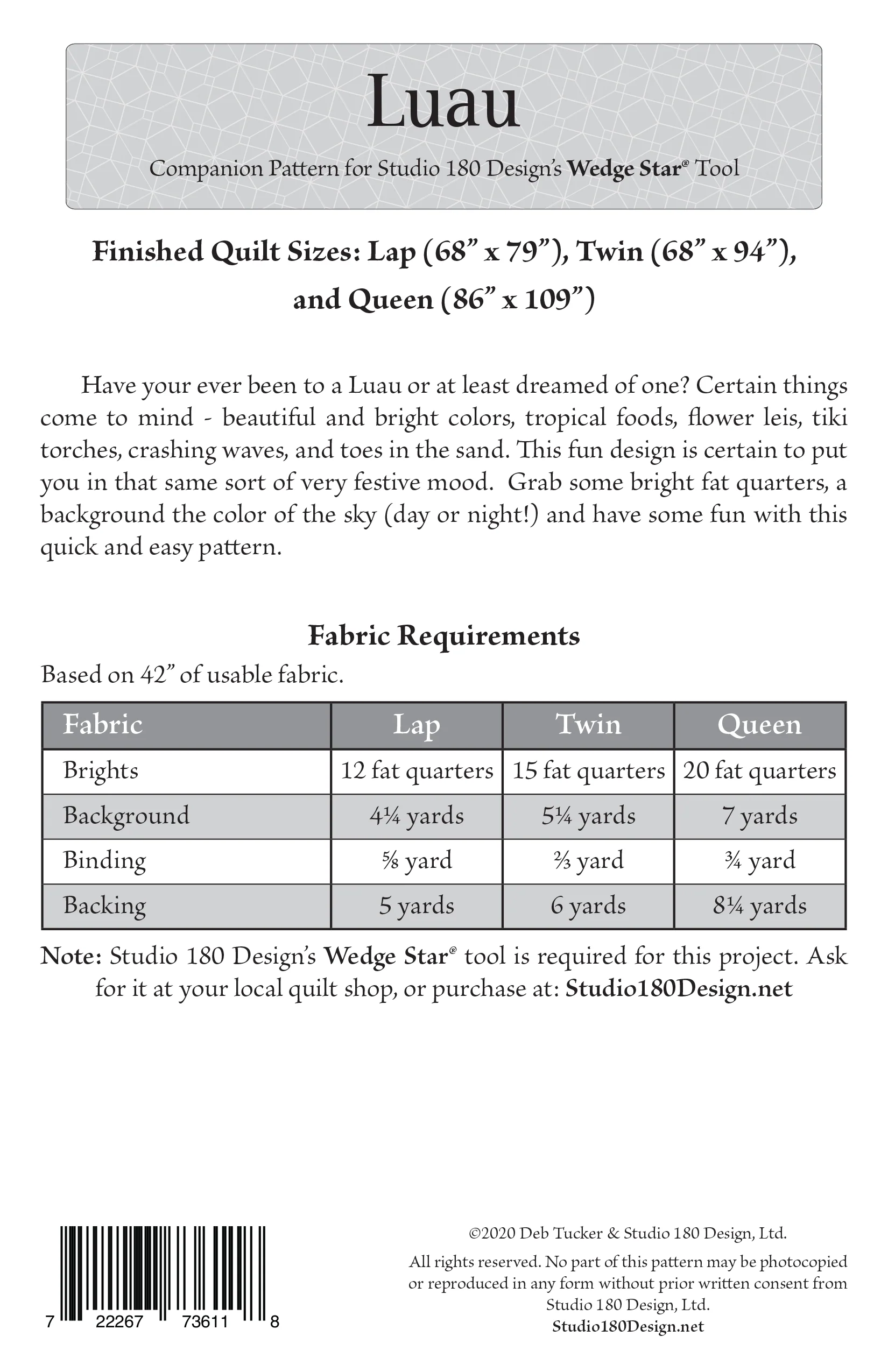 Studio 180 Design Luau Quilting Pattern DTP085 for Sale at World Weidner