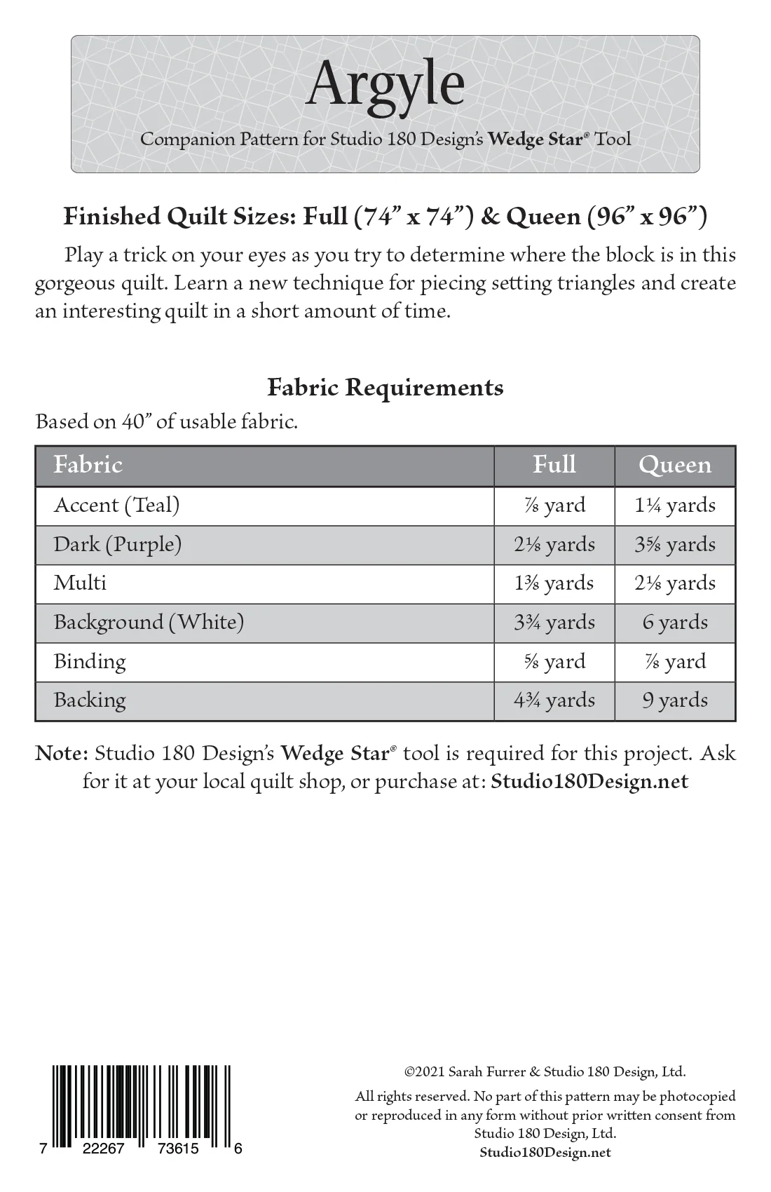 Studio 180 Design Argyle Quilting Pattern DTP086 for Sale at World Weidner