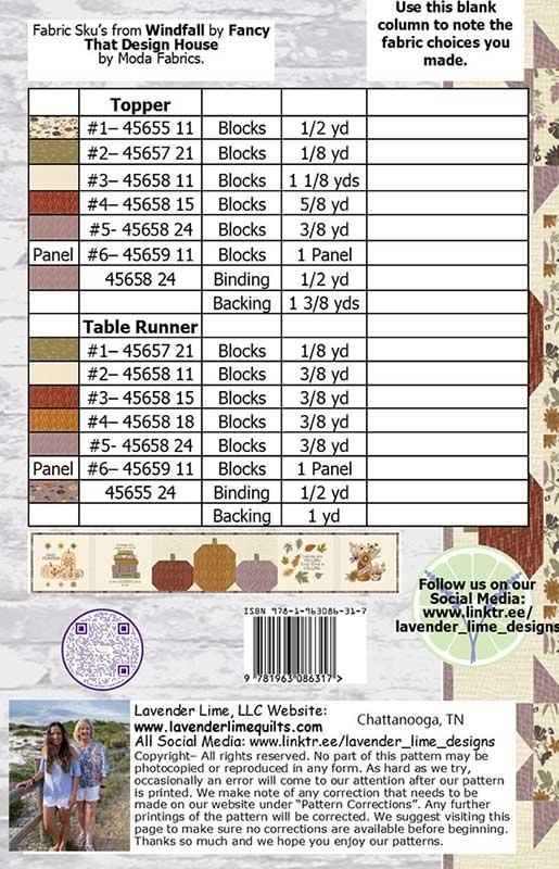 Designs by Lavender Lime A Thankful Table Windfall Table Topper Pattern DLL-266