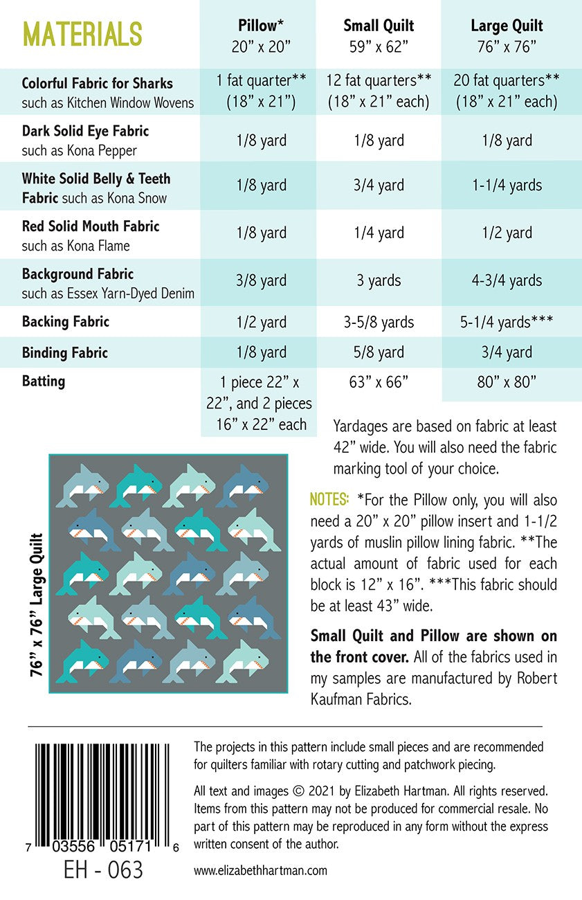 Elizabeth Hartman Social Sharks Quilt Pattern EH063