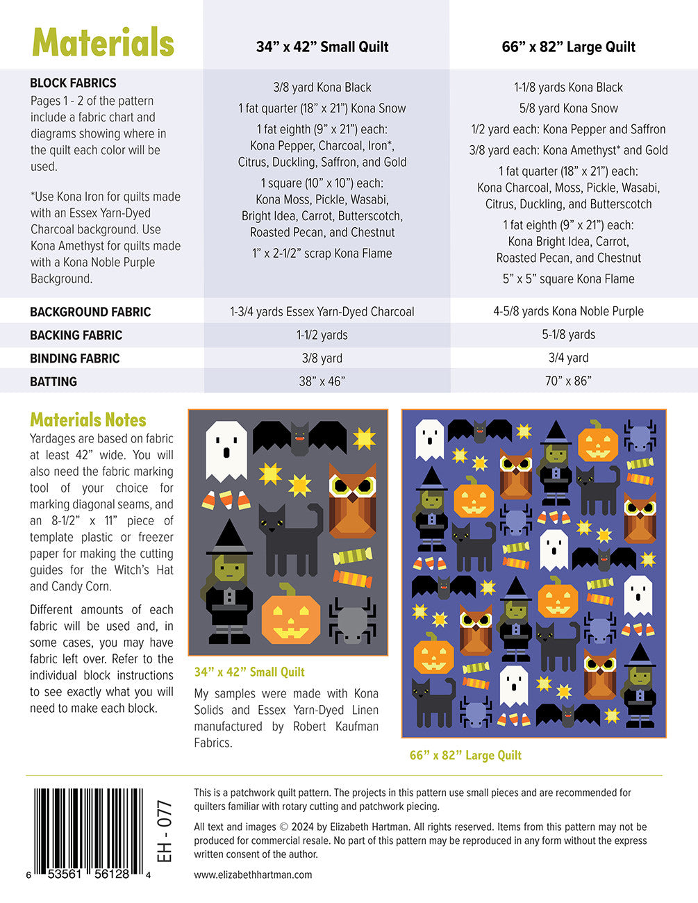 Elizabeth Hartman Happy Halloween Quilt Pattern EH077