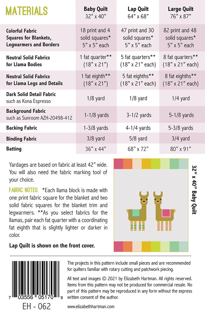 Elizabeth Hartman Little Llamas Quilt Pattern EH062