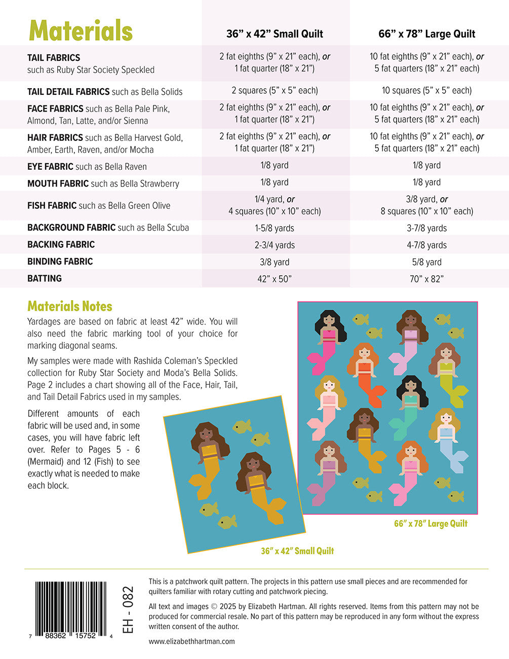 Elizabeth Hartman Mermaids Quilt Pattern EH082