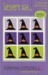 Quilt pattern cover for 'The Hester's Hat Quilt' with black witch hats on a purple and green background.