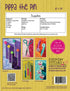 Back cover of a book or product packaging featuring 'Pippa the Pin' with supplies list and branding information.