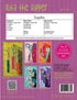 Back cover of a quilt pattern book titled 'Rita the Ripper' with illustrations and text on a purple background.