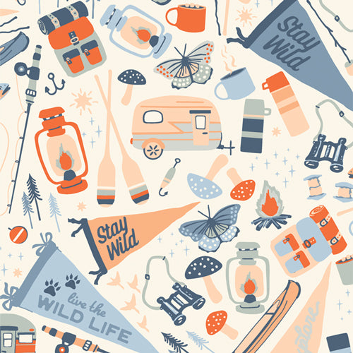 Fabric Art Gallery Jamboree in Flannel Happy Camper by the Quarter Yard F-64600a