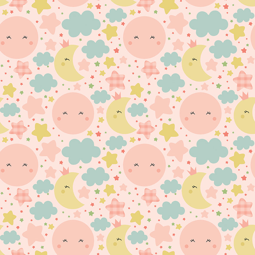 Fabric Riley Blake Blush Nighttime Love You to the Moon Designer Flannel by the Quarter Yard F18270-BLUSH