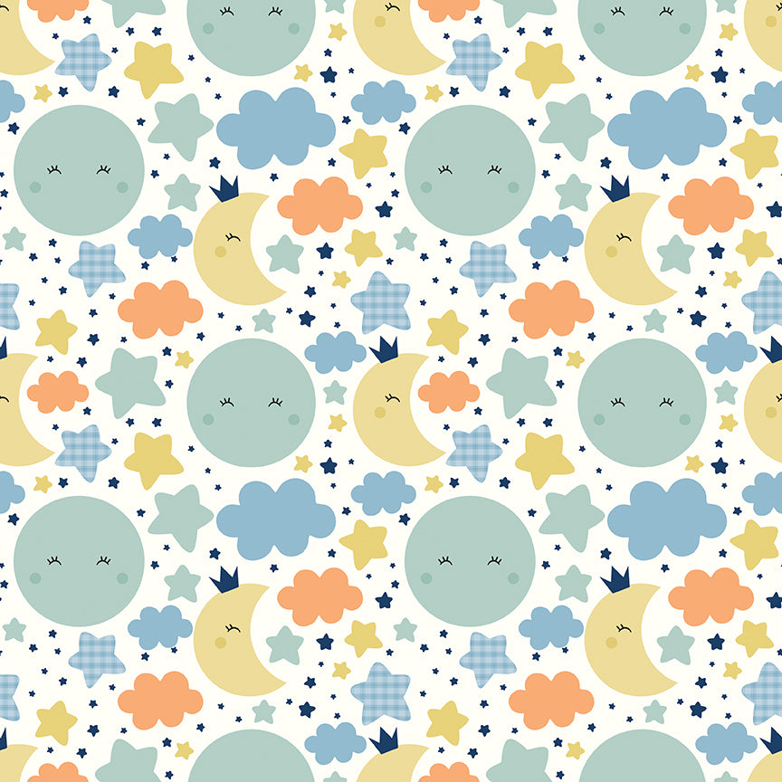 Fabric Riley Blake Multi Nighttime Love You to the Moon Designer Flannel by the Quarter Yard F18270-MULTI