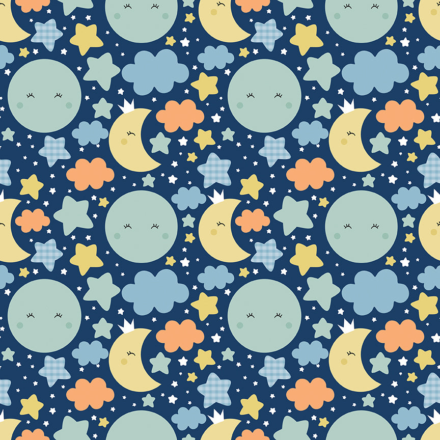 Fabric Riley Blake Navy Nighttime Love You to the Moon Designer Flannel by the Quarter Yard F18270-NAVY