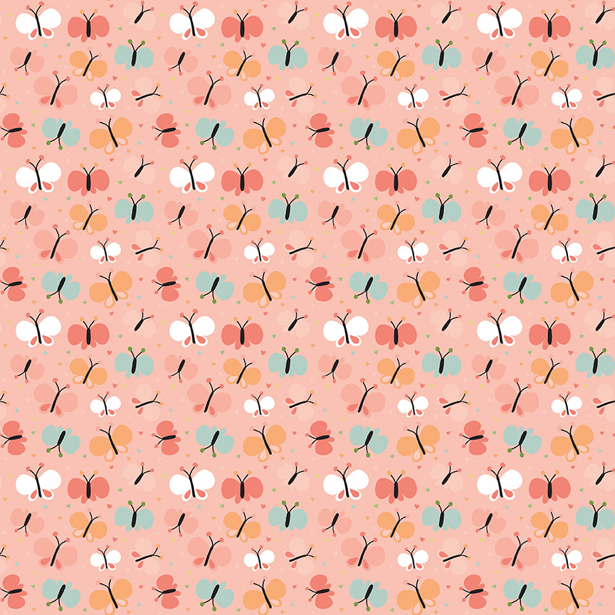 Fabric Riley Blake Coral Butterflies Love You to the Moon Designer Flannel by the Quarter Yard F18272-CORAL