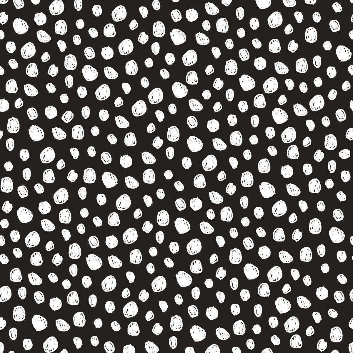 A repeating black-and-white spotted pattern with irregular white dots on a black background, shown as a full-frame pattern swatch.