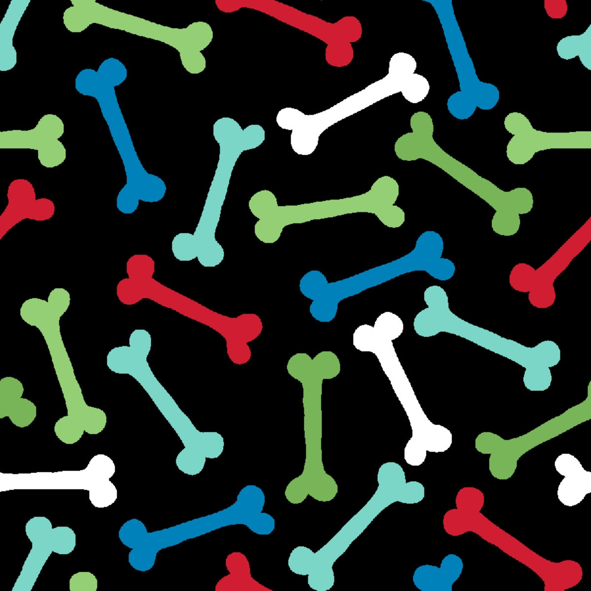 Colorful pattern of bone-shaped objects on a black background