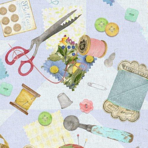 Fabric 3 Wishes Blue Notions Stash Shop Hopping by the Quarter Yard 24199-BLU