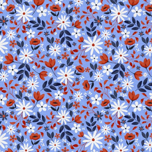 Fabric 3 Wishes Blue Red White and Bloom Boom Chicka Boom by the Quarter Yard 24164-BLU
