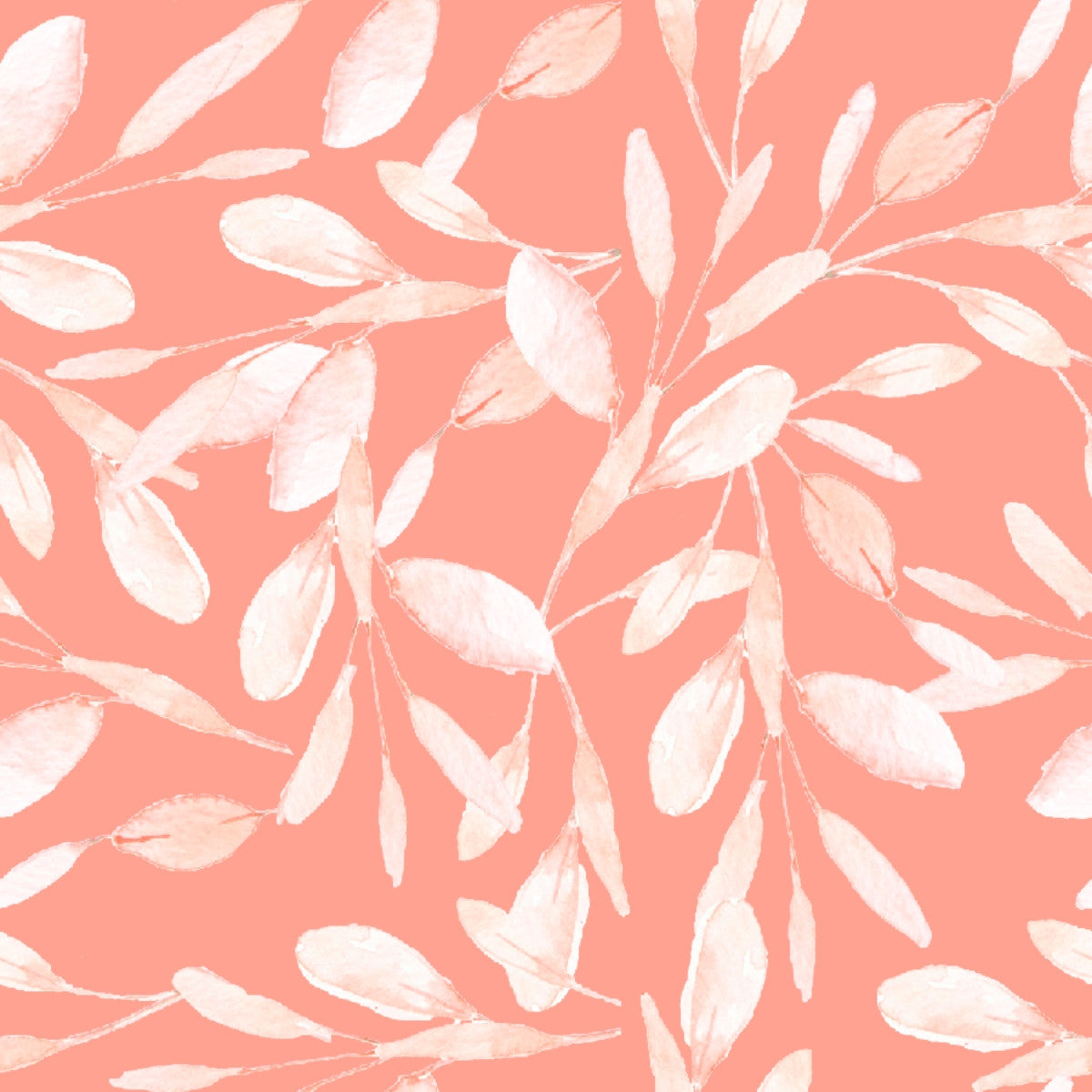White leaf pattern on a coral background