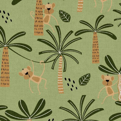 Fabric 3 Wishes Green Monkey Around Wild Safari by the Quarter Yard 24195-GRN