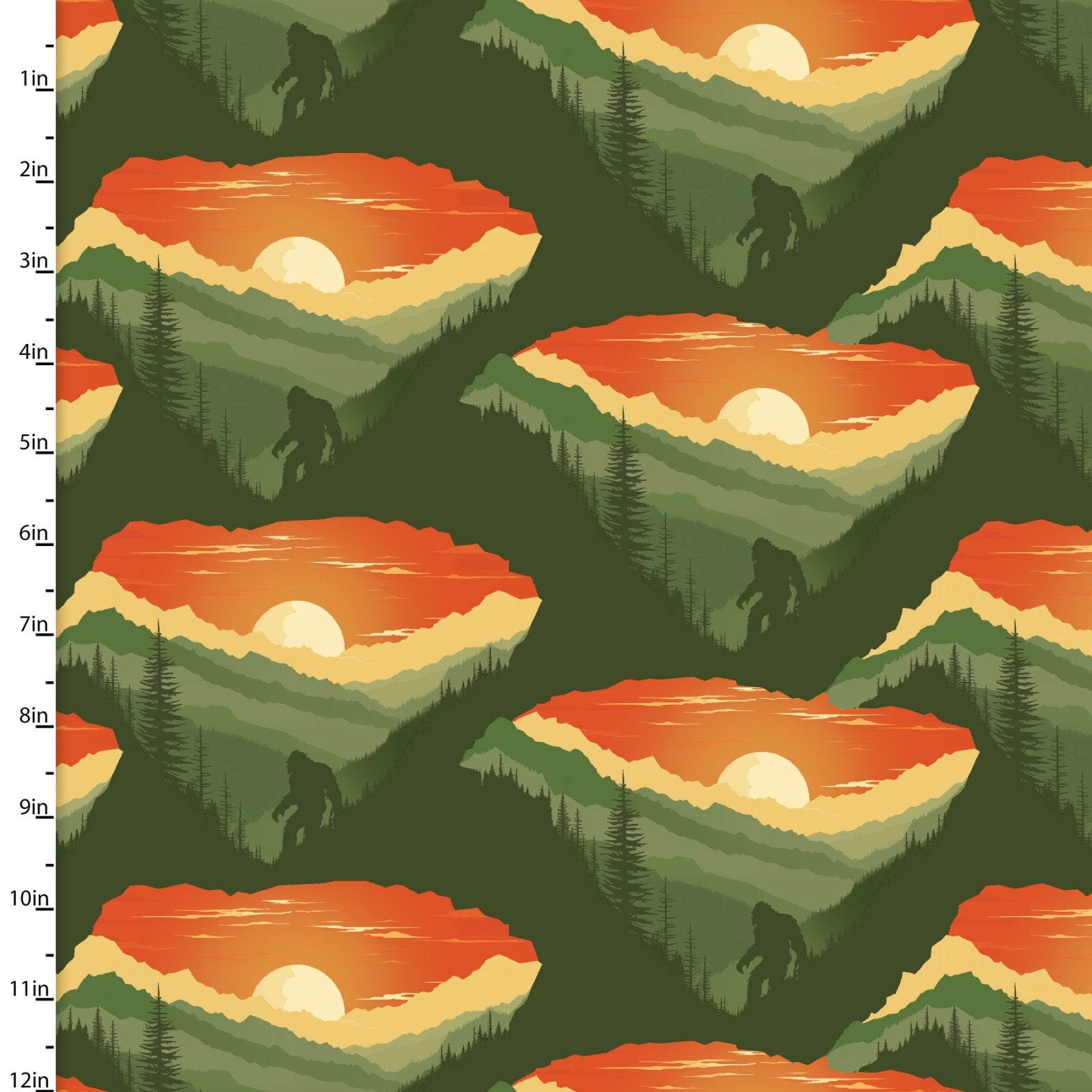 Fabric 3 Wishes Green Mysterious Mountain Bigfoot Legendary Loner by the Quarter Yard 23817-GRN