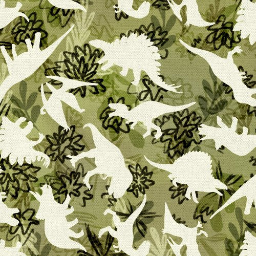 Fabric 3 Wishes Green Specimen Silhouettes Dinosaur Trails by the Quarter Yard 24150-GRN