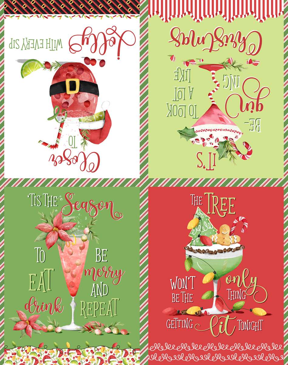 Fabric 3 Wishes Happy Alcoholidays 36" Quilt Panel 24575-PNL